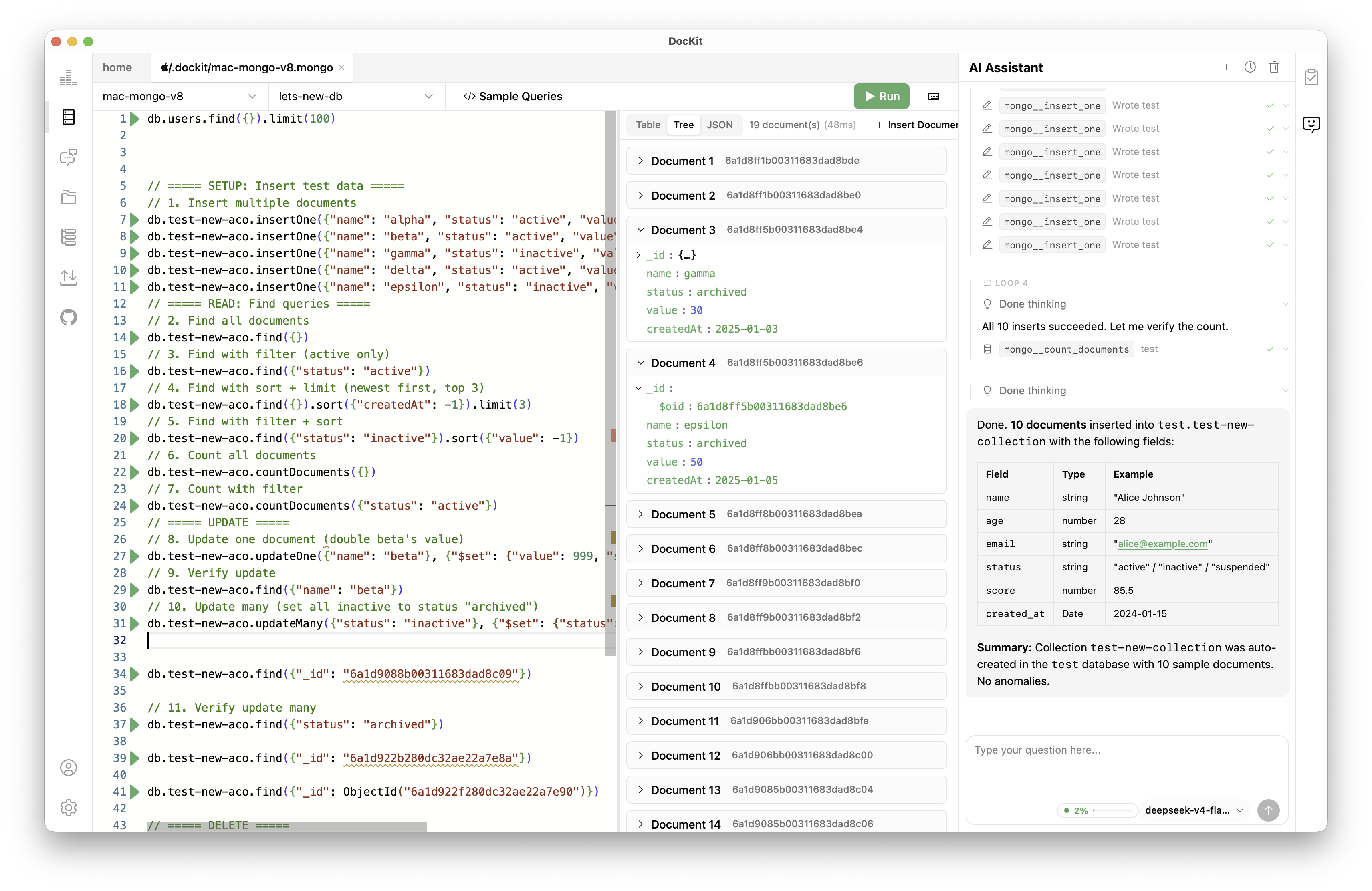 DocKit MongoDB editor with AI assistant